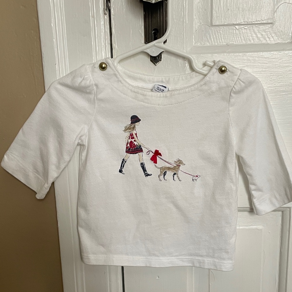 Janie & Jack Long Sleeve Tee with Girl and Dog Design and matching printed pants
